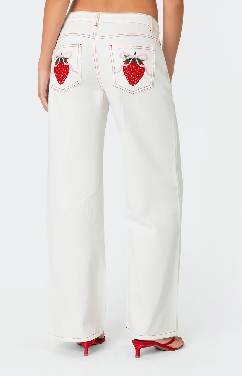 Edikted Strawberry Bow Pocket Jeans