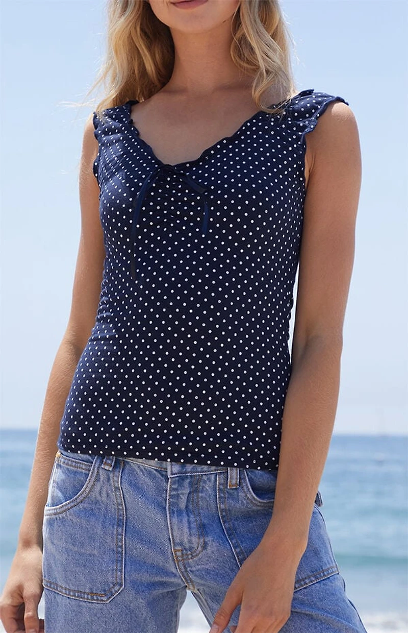 John Galt Navy Polka Dot Malena Top