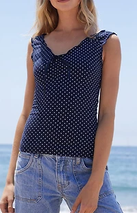 John Galt Navy Polka Dot Malena Top