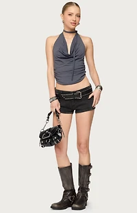 Edikted Syra Zipper Low Rise Denim Shorts