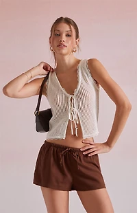 Beverly and Beck Lisette Tie Front Crochet Tank Top