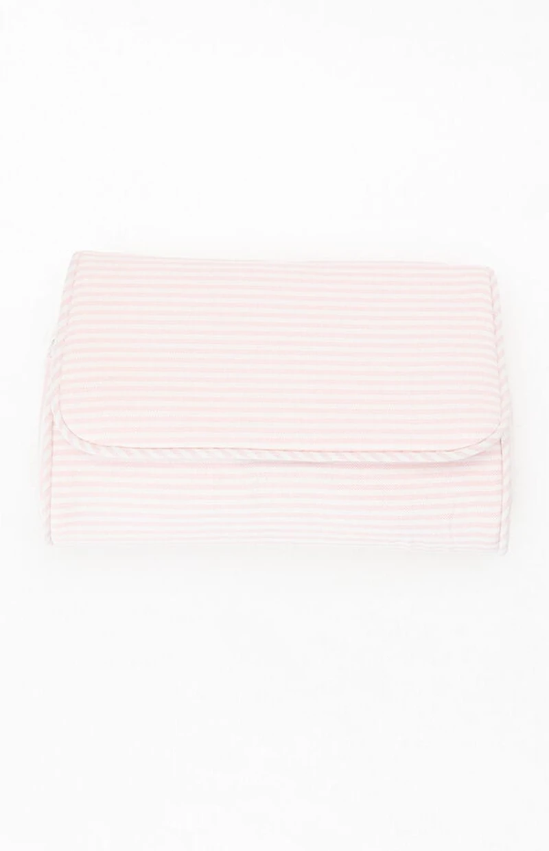 John Galt Pink & White Striped Makeup Bag