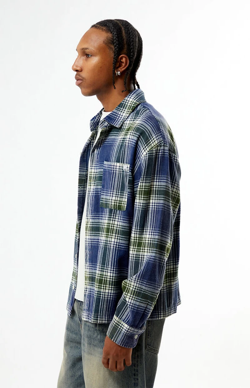Pacsun Blue Plaid Long Sleeve Flannel Shirt