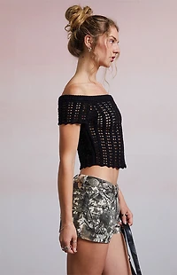Third Charm Sima Off-The-Shoulder Crochet Top
