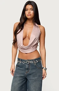 Edikted Studded Backless Cowl Neck Top