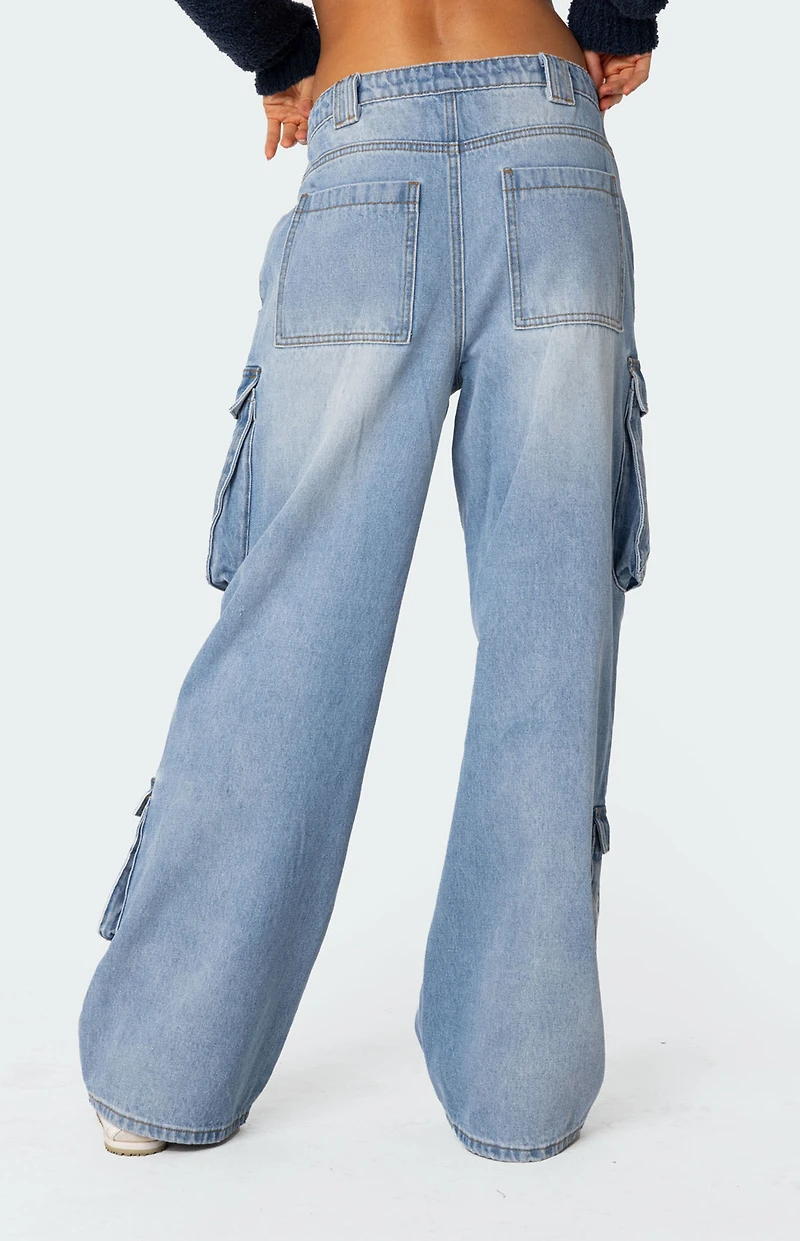 Edikted Tara Low Rise Denim Cargo Jeans