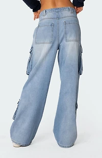 Edikted Tara Low Rise Denim Cargo Jeans