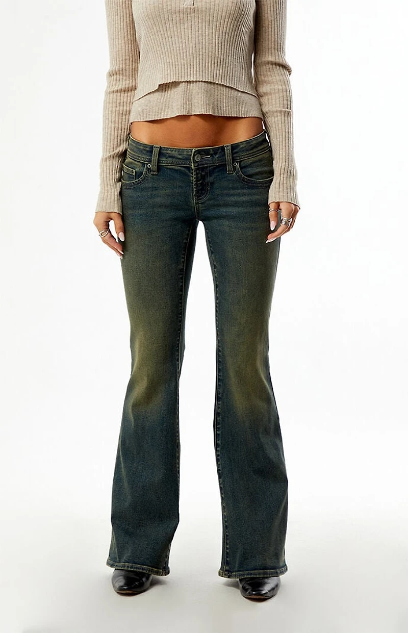 Pacsun Alana Ultra Low Rise Flare Jeans Tinted Dark Blue