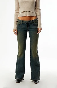 Pacsun Alana Ultra Low Rise Flare Jeans Tinted Dark Blue