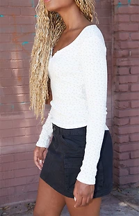 John Galt White Floral Pointelle Zelly Long Sleeve Top