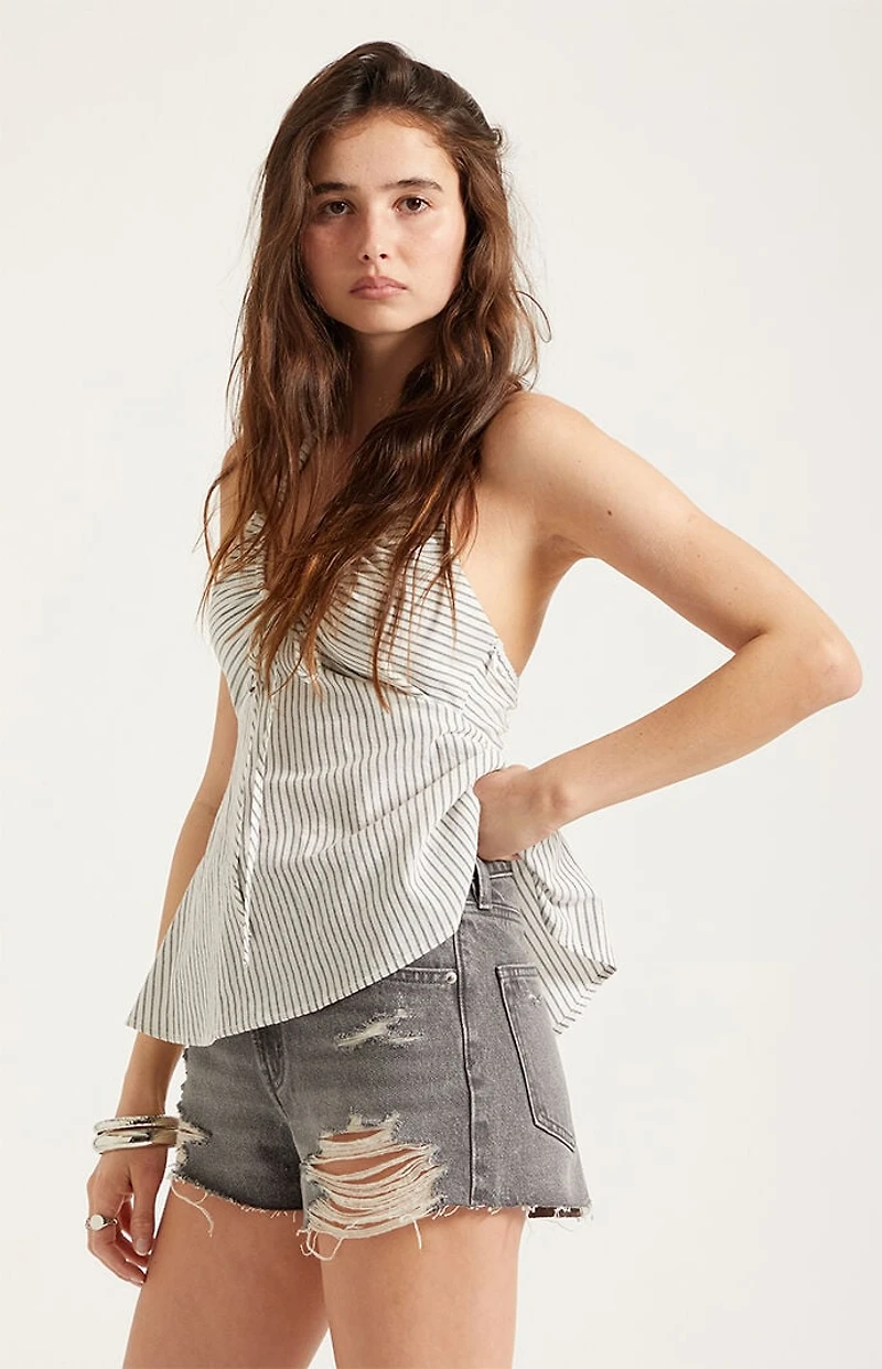 Pacsun Ivy High Waisted Denim Festival Shorts Ripped Gray