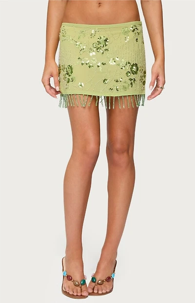 Edikted Alza Sequin Bead Fringed Mini Skirt