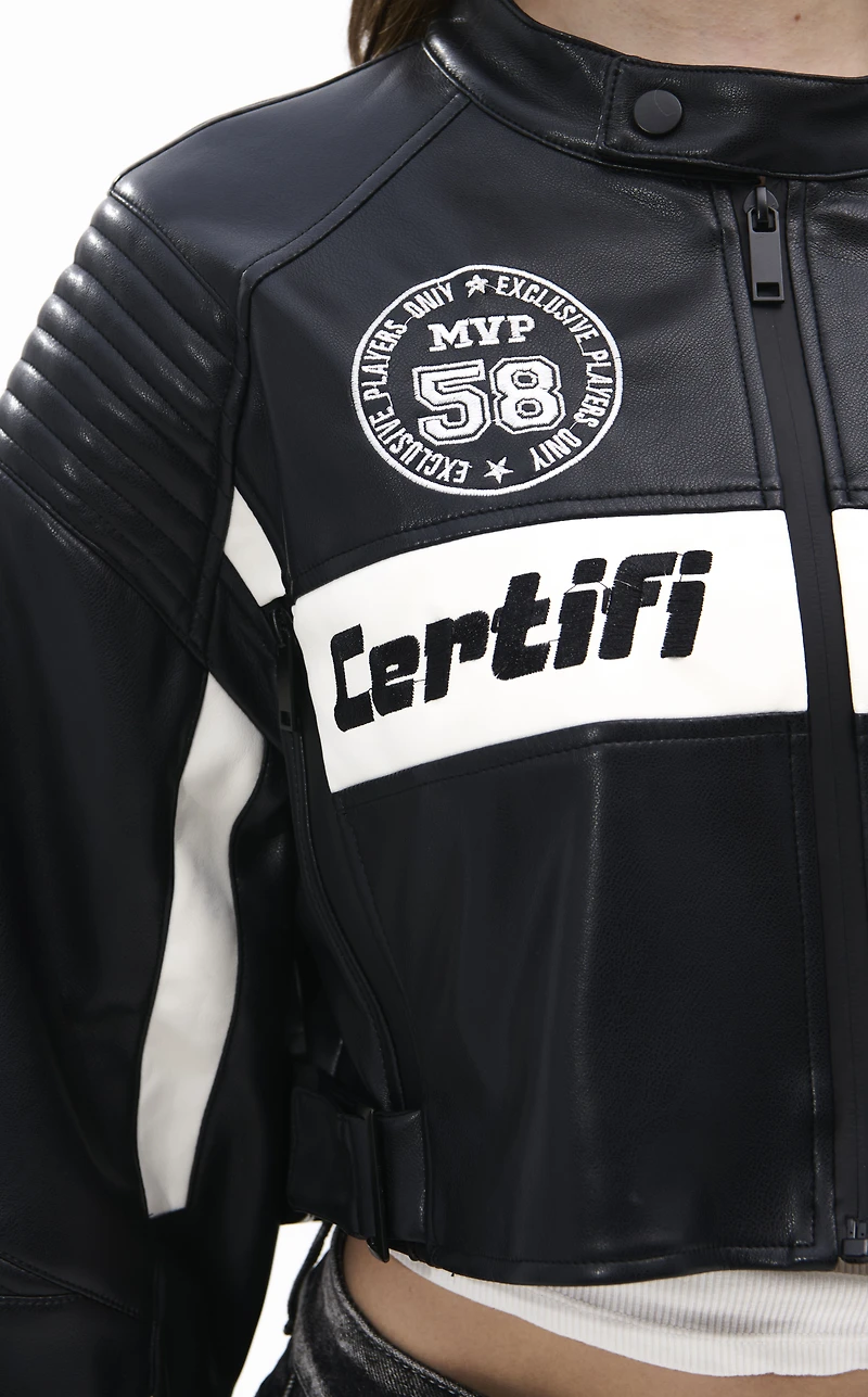 AZALEA WANG Max Black Moto Faux Leather Jacket