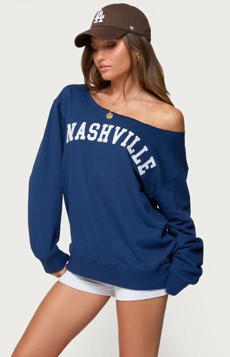 Edikted Nashville Oversized Wide Neck Sweatshirt