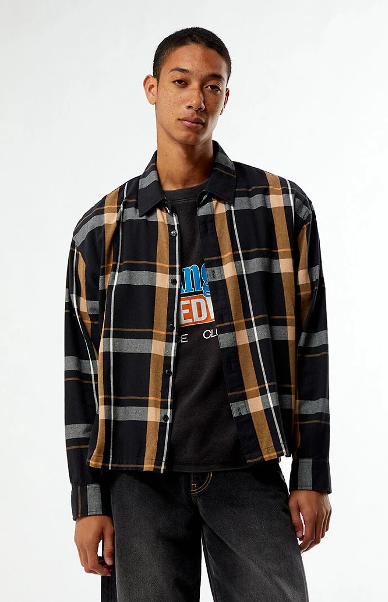 Pacsun Black And Tan Long Sleeve Classic Flannel Shirt