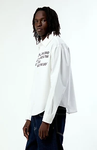 Pacsun White Common Space Solid Long Sleeve Oxford Shirt