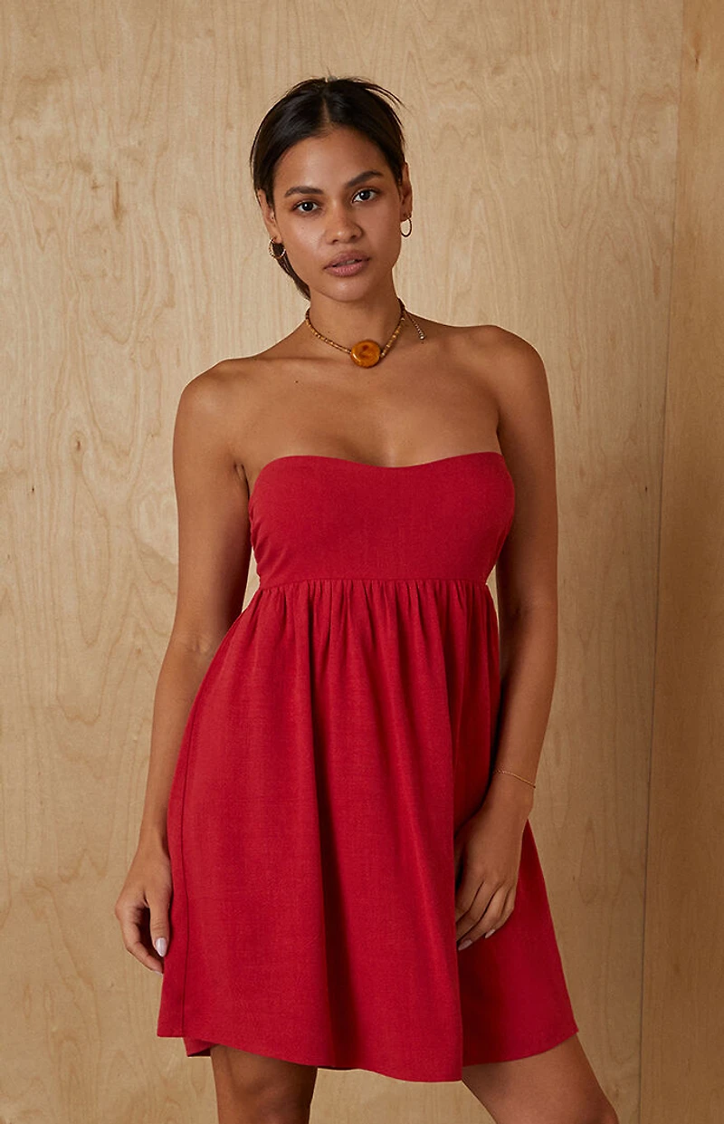 Your Favorite Tie Back Strapless Babydoll Mini Dress