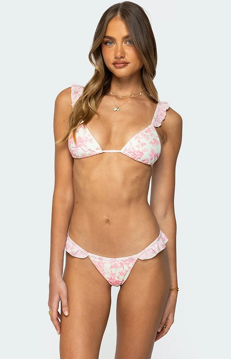 Edikted Floral Ruffle Triangle Bikini Top