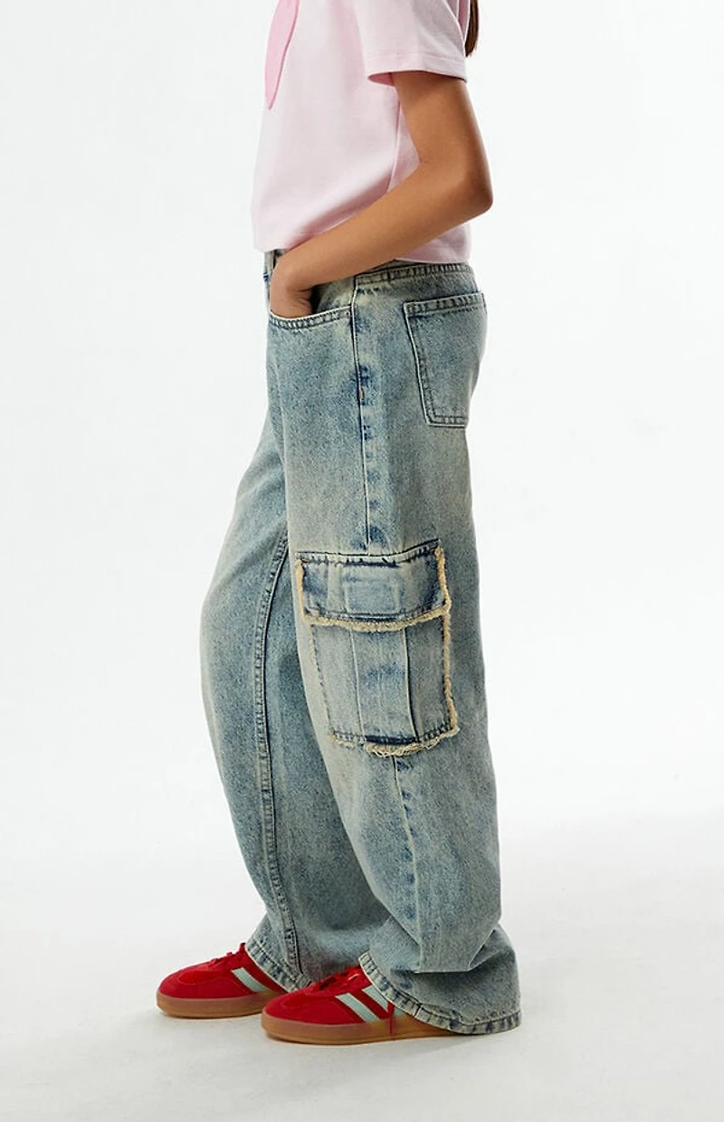 Pacsun Kids Baggy Jeans Frayed Cargo Acid Wash
