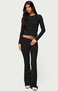 Edikted Daliya Polka Dot Fold Over Flared Leggings