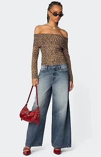 Edikted Leopard Printed Fold Over Knit Top