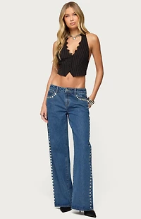 Edikted Iridescent Button Low Rise Jeans