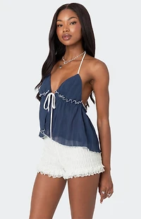 Edikted Crinkled Split Front Halter Top