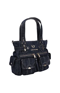True Religion Multi Pocket Dark Denim Cinch Tote Bag
