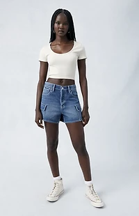 Pacsun Medium Indigo High Waisted Girlfriend Cargo Shorts