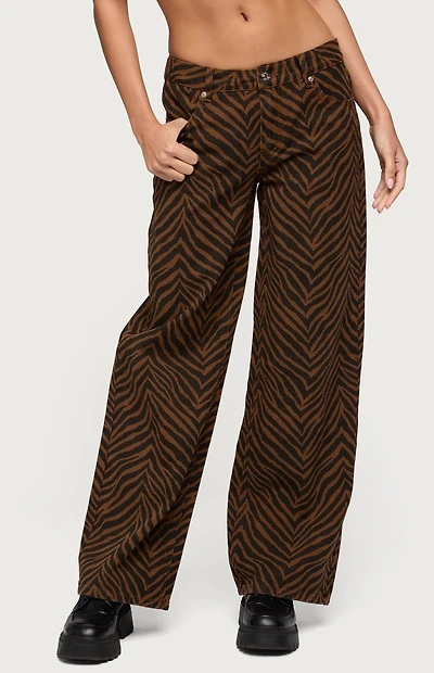 Edikted Zebra Print Low Rise Baggy Jeans