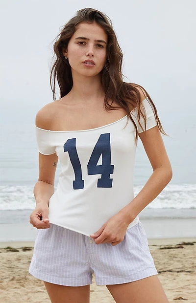 John Galt White Bonnie 14 Off-The-Shoulder Top