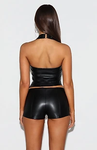 Tiger Mist Emerald Faux Leather Halter Top