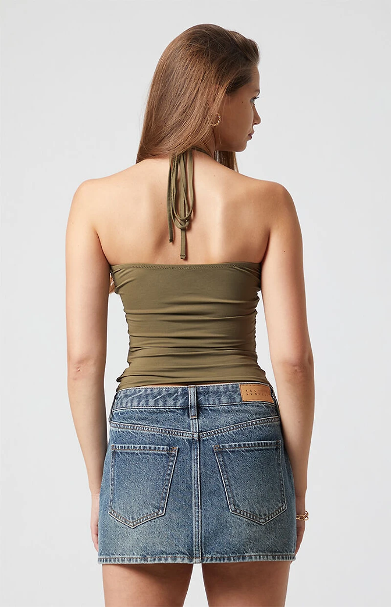 Beverly and Beck Valentina Ruched Tie Halter Top