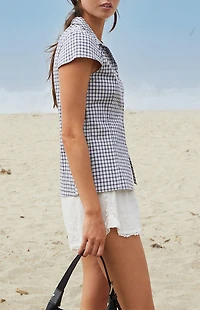 John Galt White Rue Plaid Collared Top