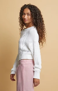 Beverly and Beck Heart Cable Knit Crew Neck Sweater