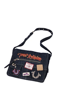 True Religion Dark Denim Multi Patch Messenger Bag