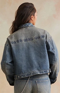 RARE DNM EDIT Medium Blue Embossed Denim Cropped Gas Jacket