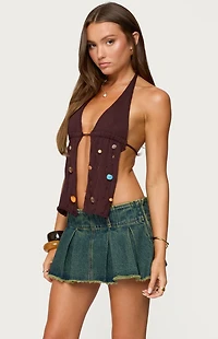 Edikted Beaded Distressed Knit Split Front Top