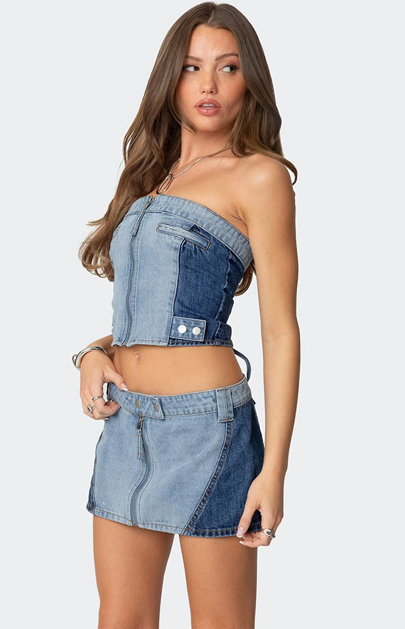 Edikted Reni Contrast Denim Zip Up Corset