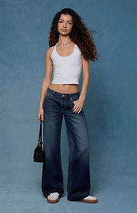 Pacsun Casey Low Rise Baggy Jeans Contrast Stitch Dark Blue