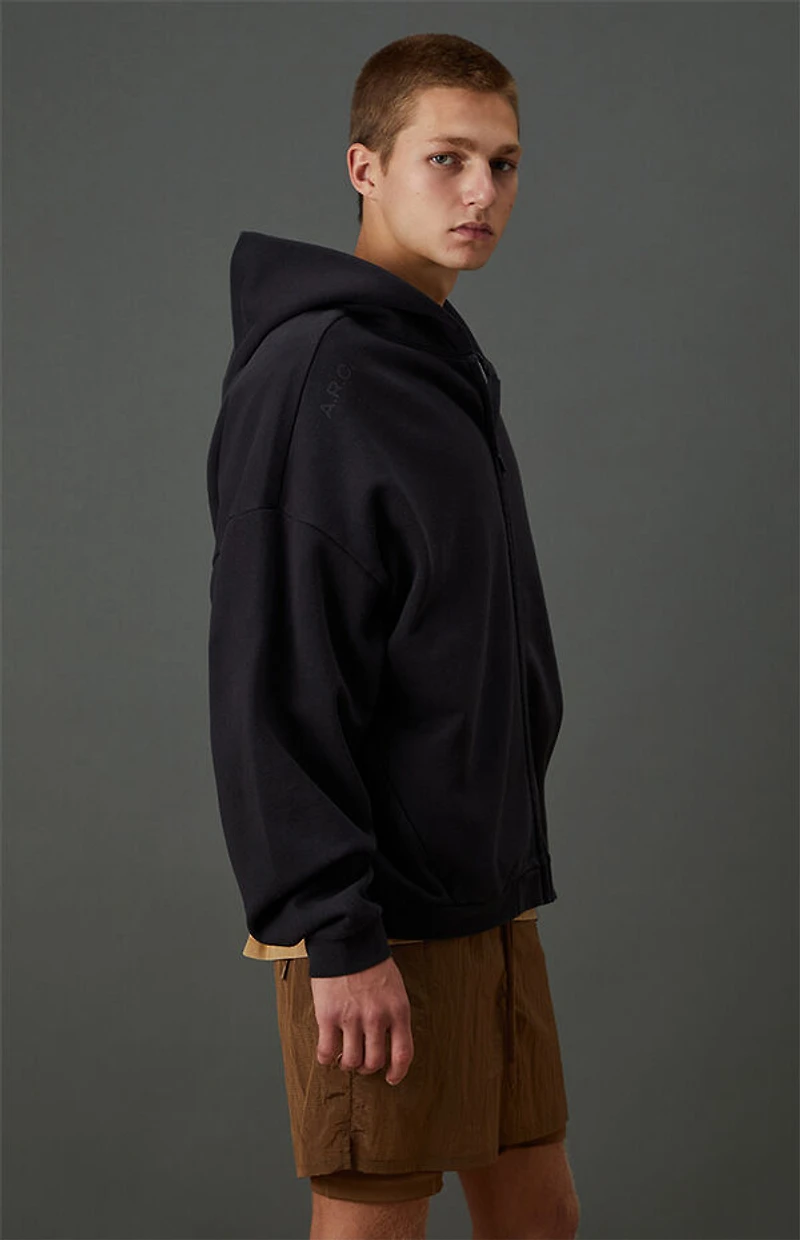 A.R.C. Black Vintage Wash Heavyweight Fleece Zip Up Hoodie