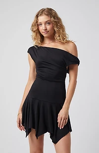 Third Charm Off The Shoulder Cupro Knit Mini Dress
