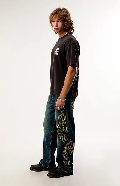 Pacsun Dylan Baggy Jeans Cyber Applique Dark Blue