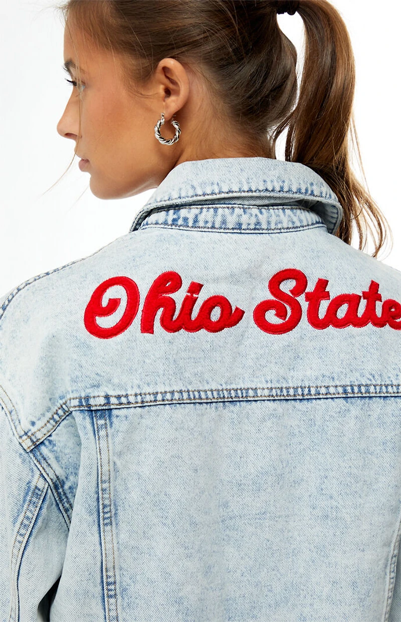 HYPE & VICE Ohio State Buckeyes Frayed Cropped Denim Jacket