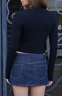 John Galt Black Ribbed Mock Neck Long Sleeve Top