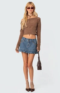 Edikted Pleated Hem Washed Denim Mini Skirt