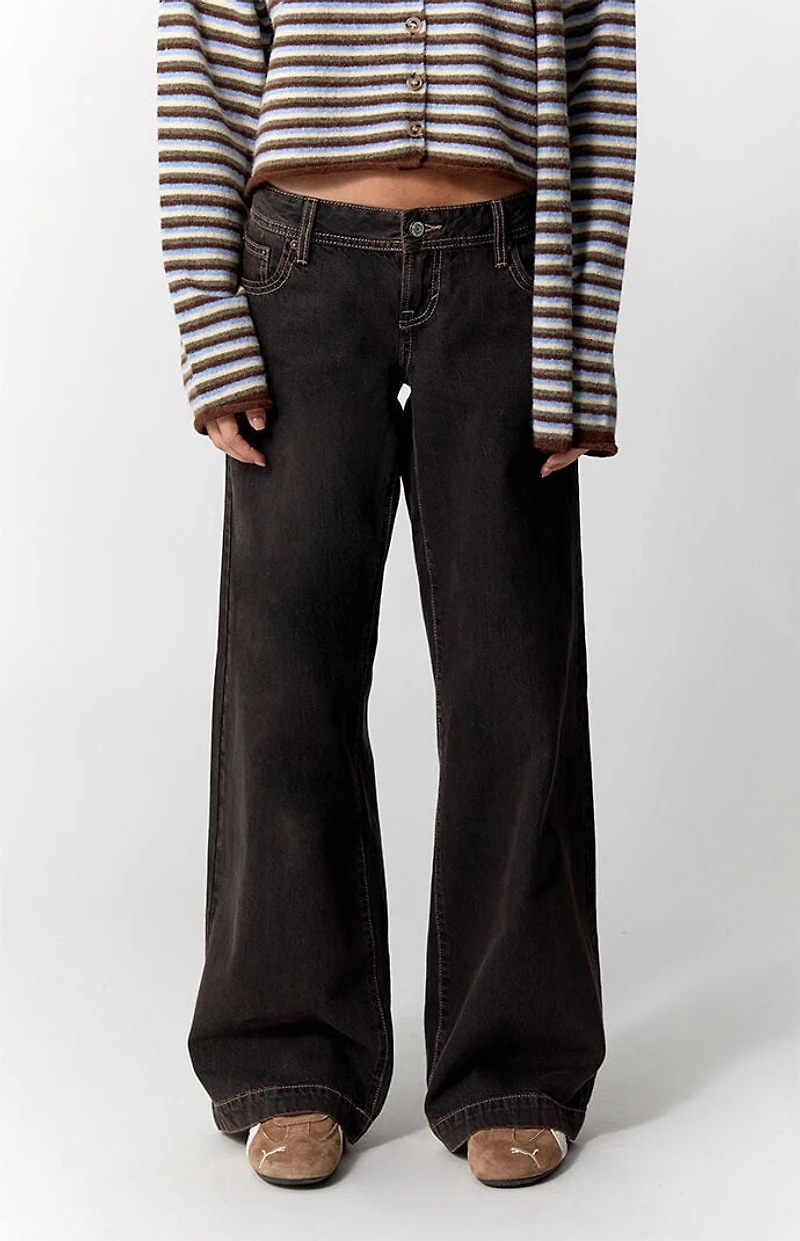 Pacsun Kaia Ultimate Low Rise Baggy Jeans Contrast Stitch Faded Black