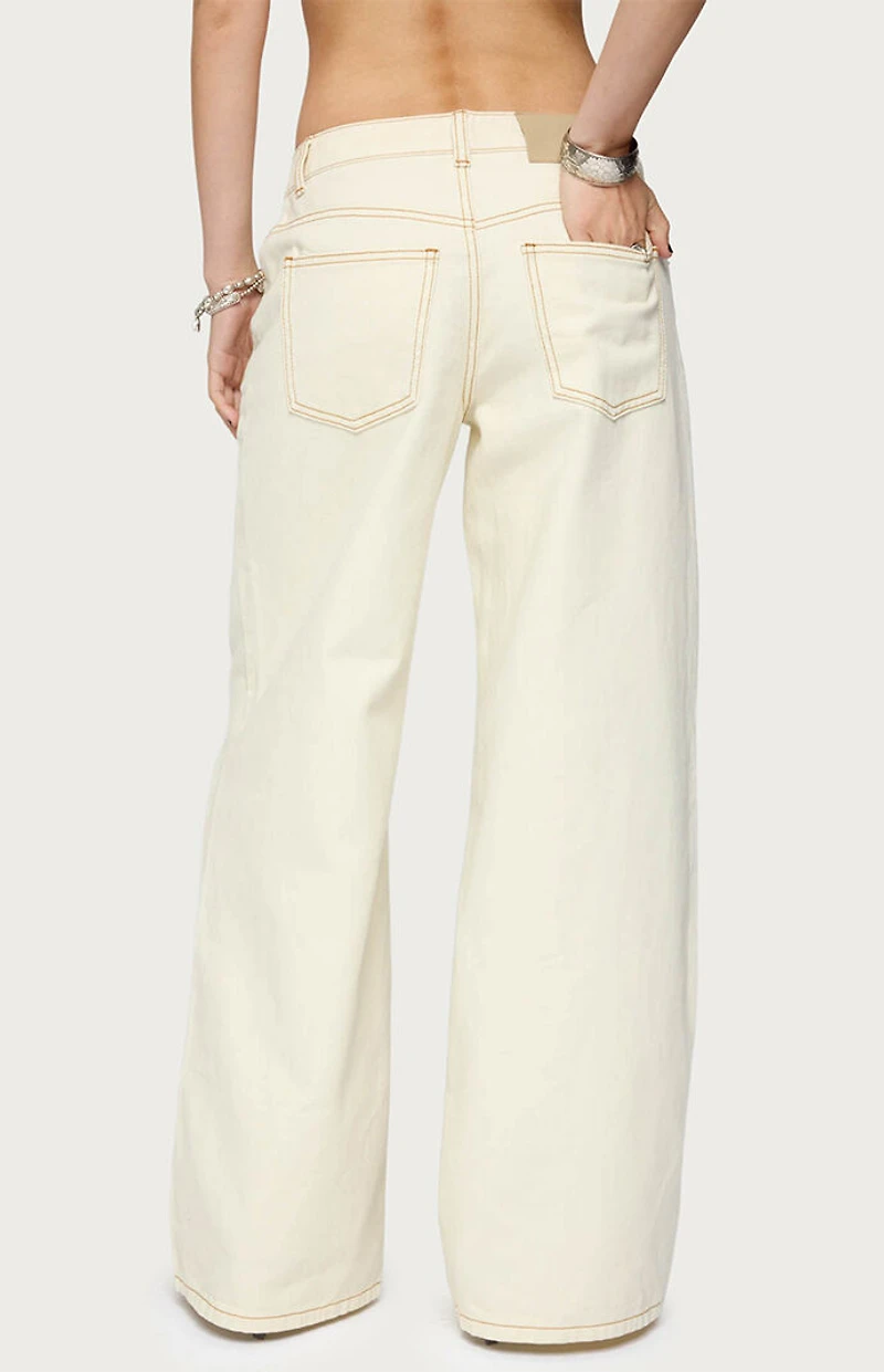 Edikted Contrast Stitch Low Rise Wide Leg Jeans