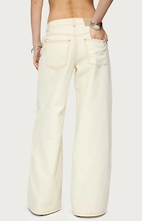 Edikted Contrast Stitch Low Rise Wide Leg Jeans