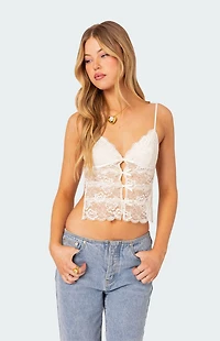 Edikted Cara Sheer Lace Open Back Tank Top